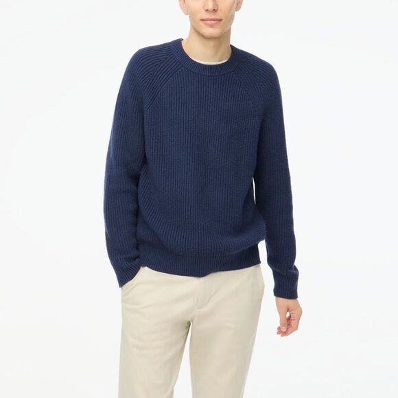 NWT J CREW Factory Raglan shaker-stitch crewneck sweater in Navy Beach - Picture 2 of 6